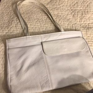 3 SECTION WHITE LEATHER BAG